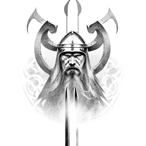 A Fierce Viking Warrior Emerging From Battle Fog With A Sword In Hand