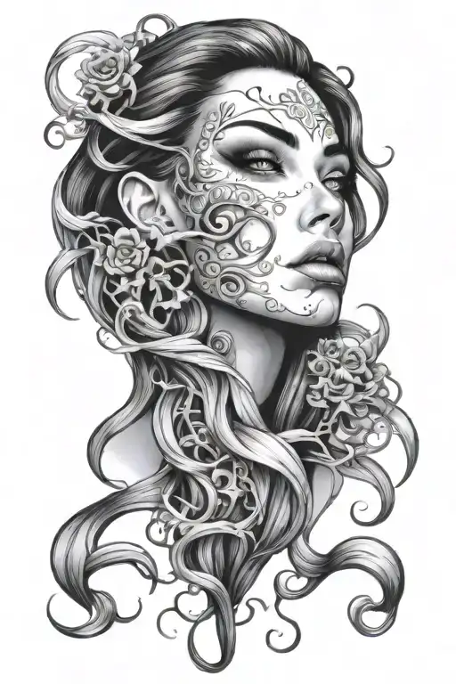 Medussa Half Cursed Energy Flowing Hair Beautiful Eye