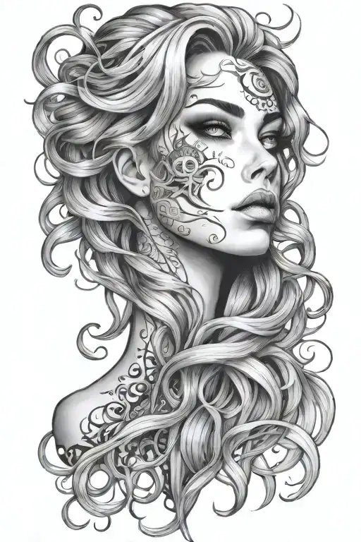 Medussa Half Cursed Energy Flowing Hair Beautiful Eye