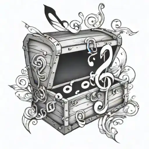 Old Wooden Chest With Music Note Intertwined