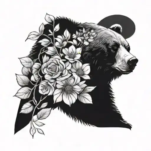 Bear And Flowers And Branches Around