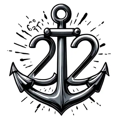Anchor Black Grey Tattoo With Number 22