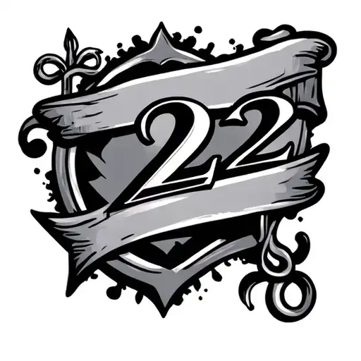 Anchor Black Grey Tattoo With Number 22 On A Banner