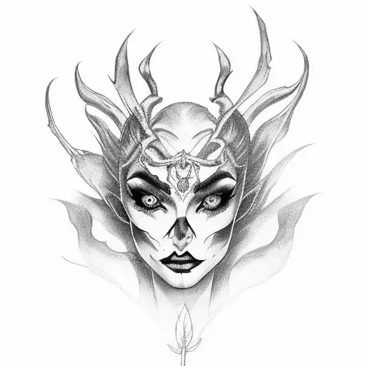 A Beautiful And Mysterious Devil Woman Holding A Bouquet Of Black Roses