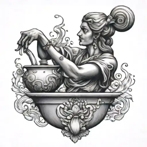 Statue Of Aquarius Women Pouring Out The Vase With The Aquarius Symbol In Electric