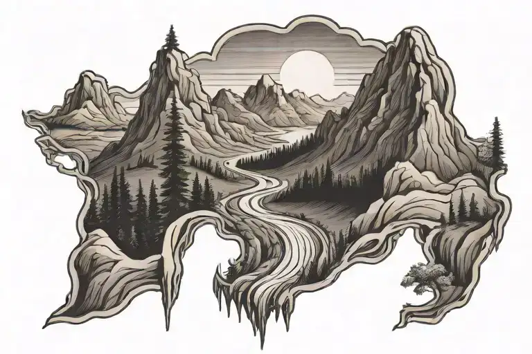 Mountain Range Wirh Country Roads Take Me Home