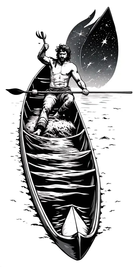Man In Canoe Under Sky Full Of Constellations
