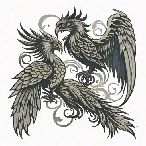 Two Pheonix As Pisces And Scorpio Zodiac Sign Intertwined