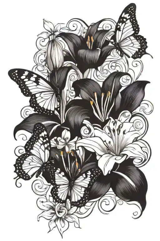 Butterflies And Lily Flowers