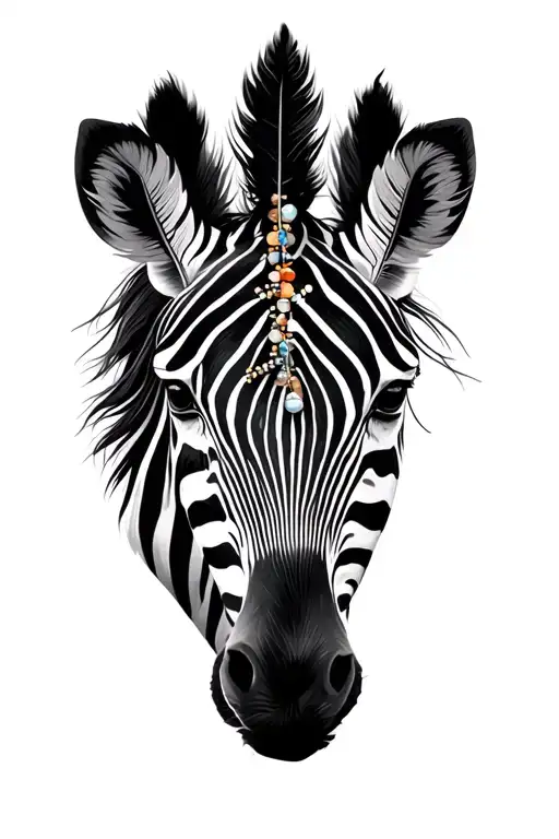 Zebra Mandela Or Geometric Incorporating Beads Or Feathers
