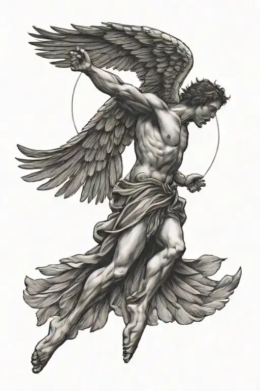 Icarus Flying Towards Sun Setting