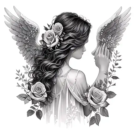 Roses And Forest Back And Then An Angel