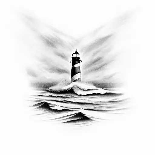 Lighthouse On Ocean With Anchor