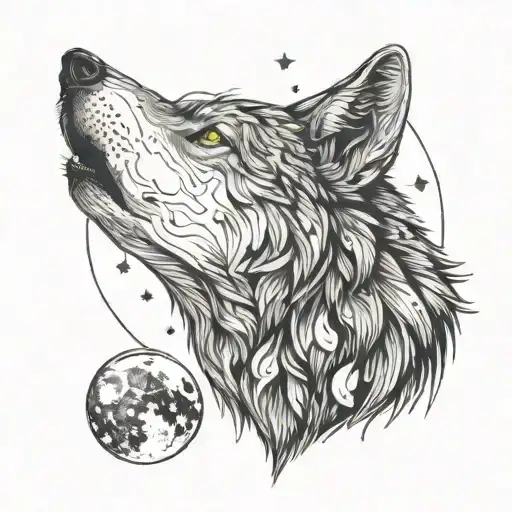 Outline Of A Wolf Profile Looking Up At The Moon Phases But Not Howling