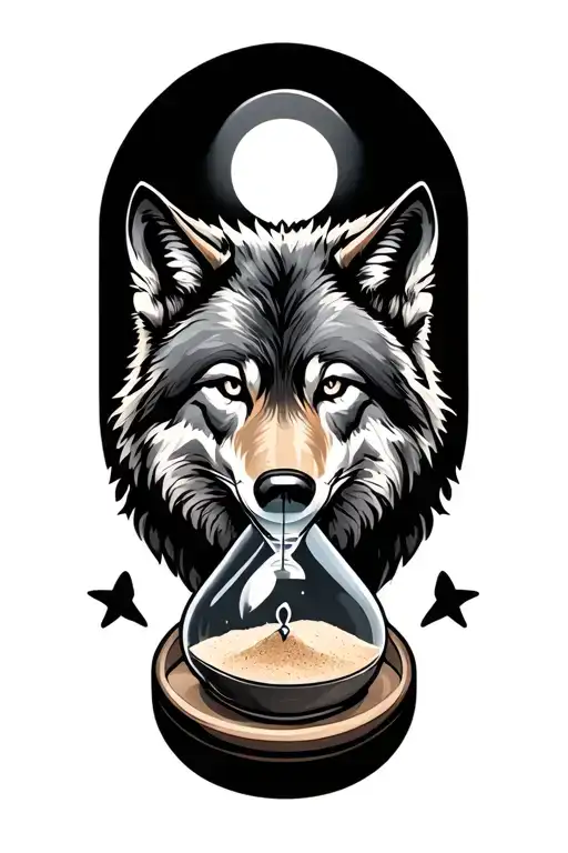 Wolf And Hour Glass With Sand