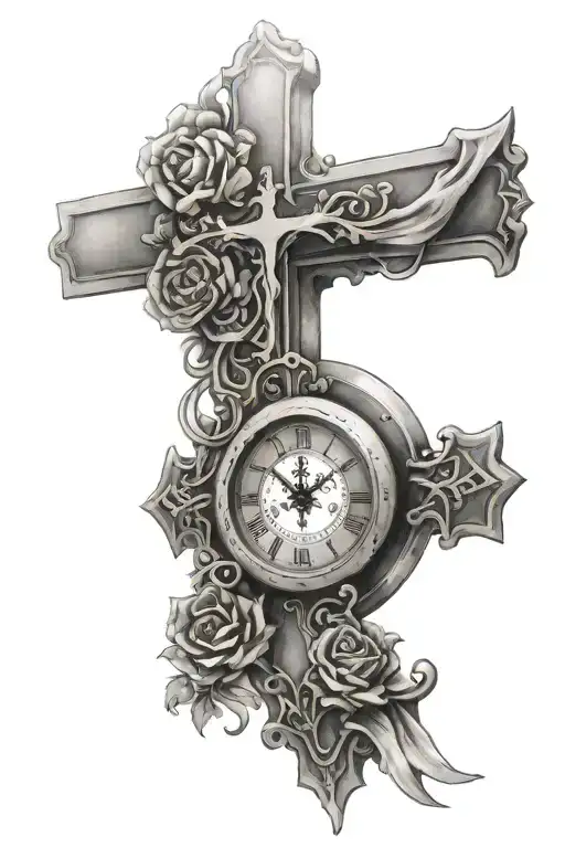 Christian Cross And Clock