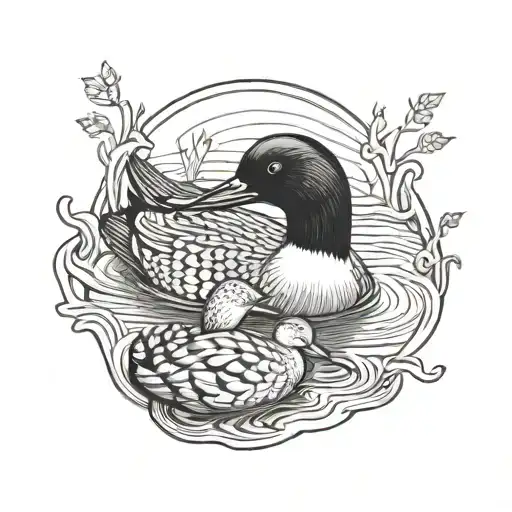 Loon Feeding Two Baby Human