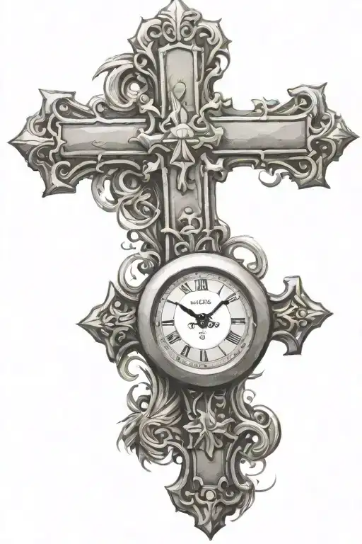 Christian Cross And Clock