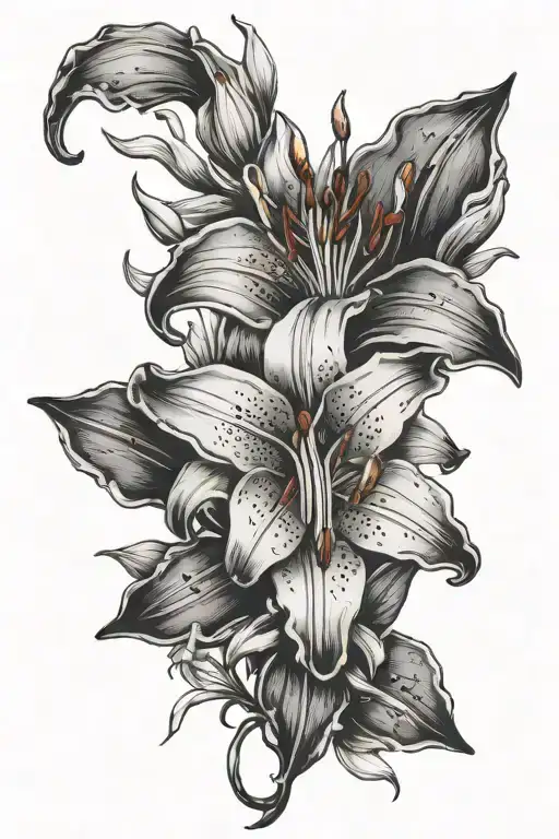 Red Lily Flower Black Text Back Tattoo Design