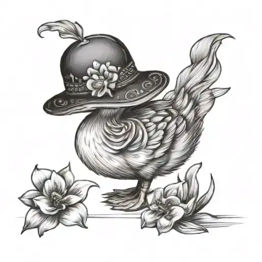 Baby Duck With Flower Hat Sitting