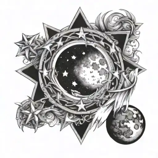 7 Stars And Moon Rising