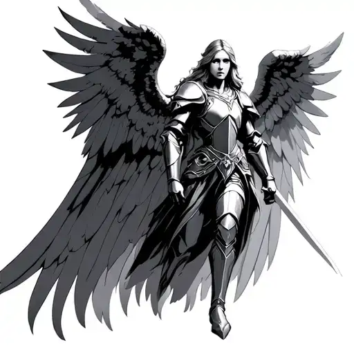 Angel In Armor In Front Of Gates Of Heaven Gates