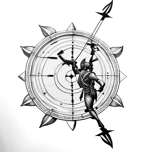 Sagittarius The Archer Shooting An Arrow Toward Clock