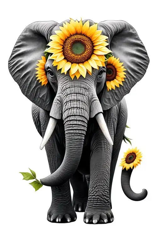 Elephant With Sunflowers