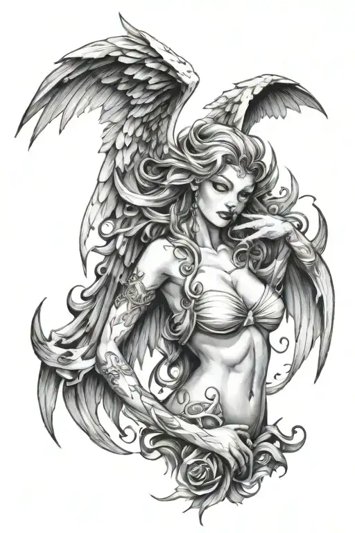Sexy Woman Angel Half Demon