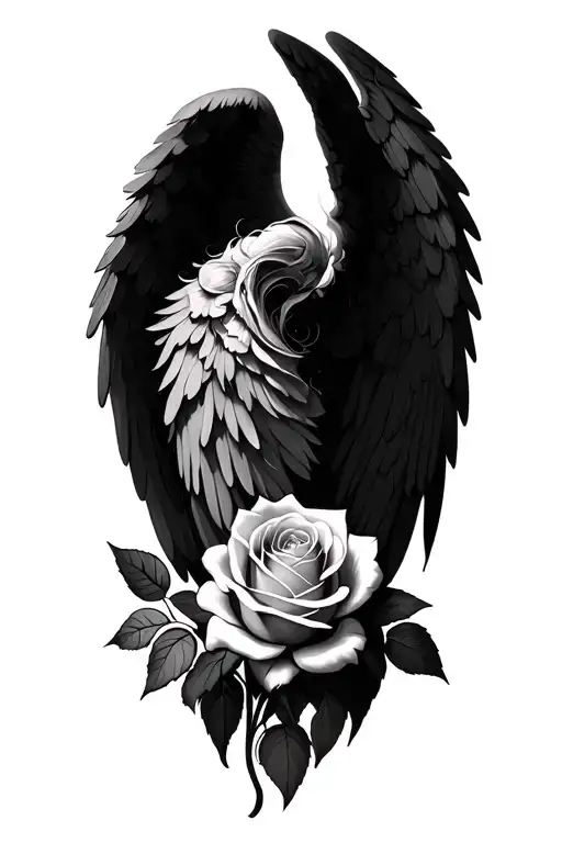 Angel Wings And Rose Intertwined