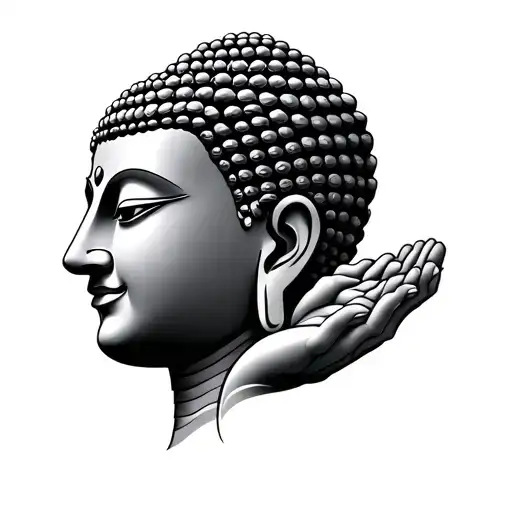 Buddha Head Profile Holding Hands