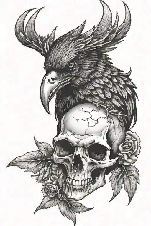 Gothic Horned Raven Skull