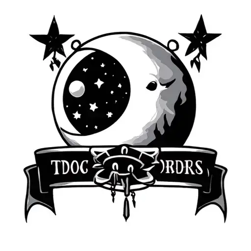 Moon Tattoo With A Dog Collar Hanging Off The Crest