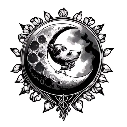 Moon Tattoo With A Dog Collar Hanging Off The Crest