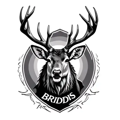 A Agressive Looking Deer Stag With The Word Briedis Under It