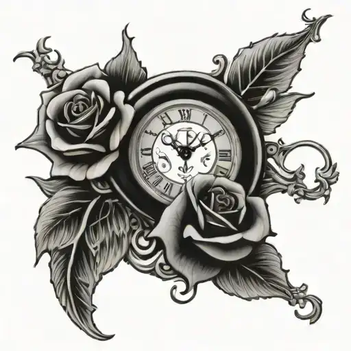 Clock Melting With Roses Intertwined