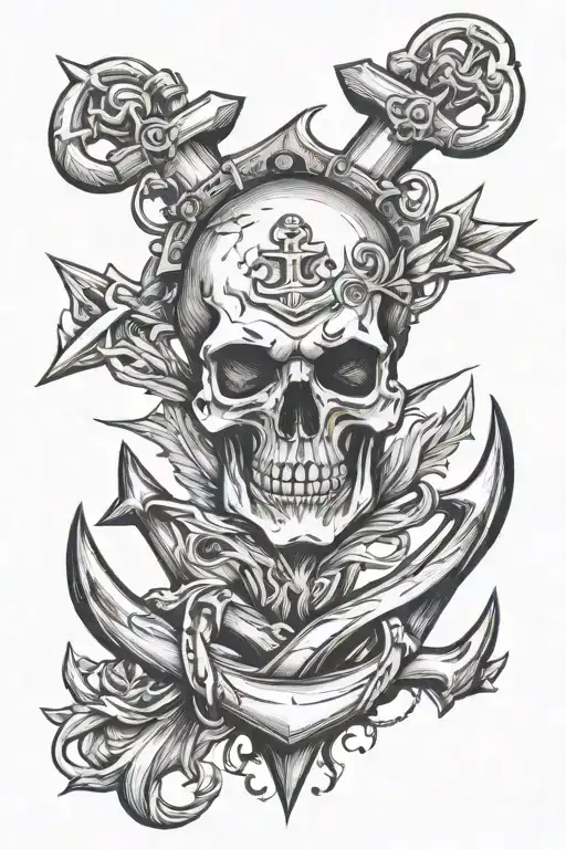 Anchor With Angry Skull With Fangs