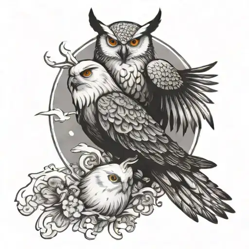 A Phoenix And A Snowy Owl Flying