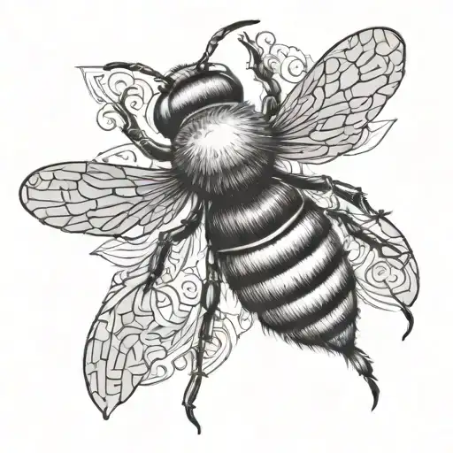A Sketch Style Tattoo Of A Bee With Intricate Patterns On Its Wings