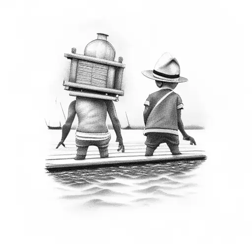 Father And Son Off A Dock