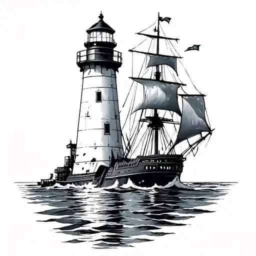 Lighthouse With Ship