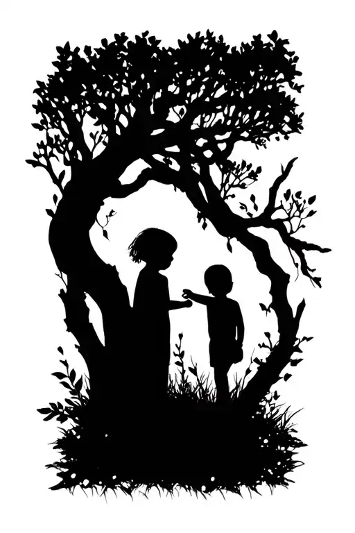 Shadow Of A Child Next To A Tree