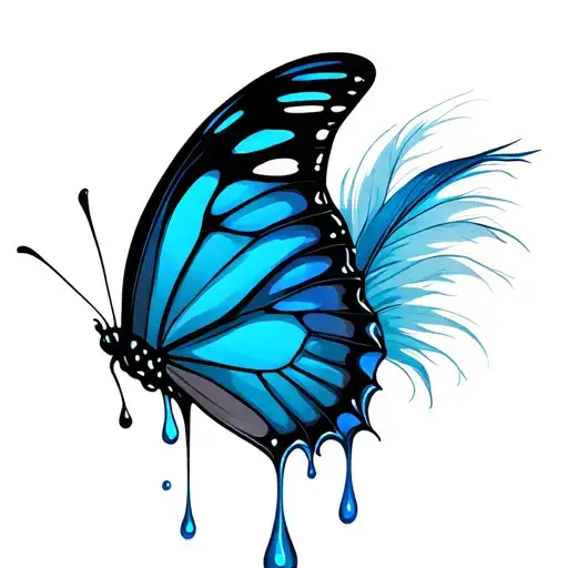 Side View Blue Butterfly Feather Drip Single Drop Of Blood