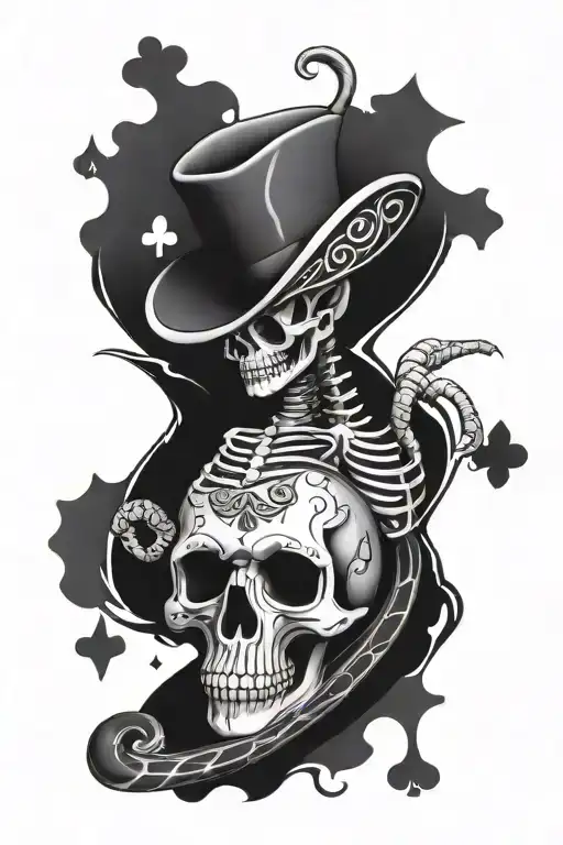 Poker Cards And Poker Chips Tattoo Wrapped With A Snake Skeleton