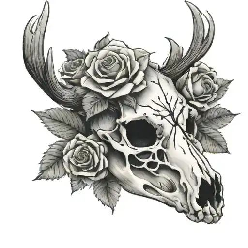 Deer Skull And Roses