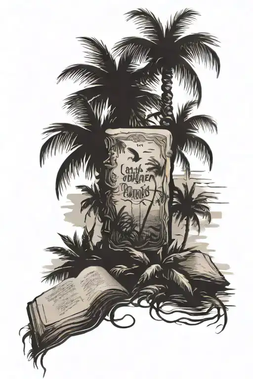 Rugged Looking Thorn Bush With A Bible Quote And A Palm Tree In The Wind
