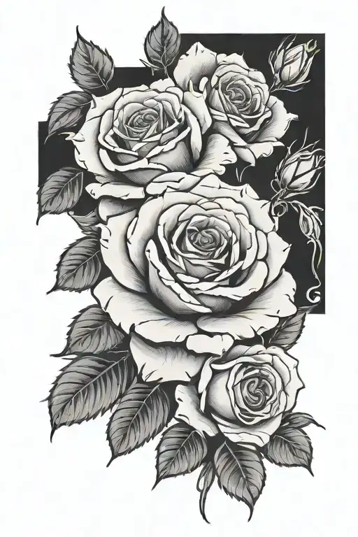 3 Roses Stacked Vertically And A Name Under Each Rose