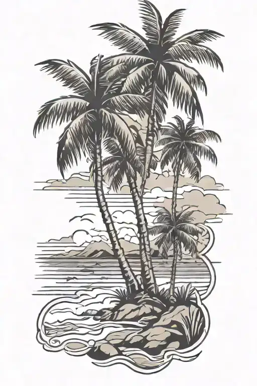 Beach Scene With Palm Trees