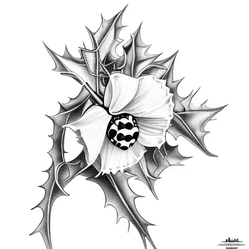 Holly With Berries And Daffodil With A Ladybug