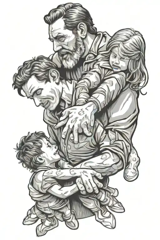 Father And Sons Holding Hands